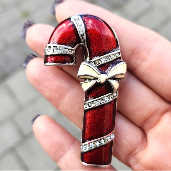 Saks 5th Avenue Swarovski Crystal Candy Cane Brooch - Picture 1 of 3